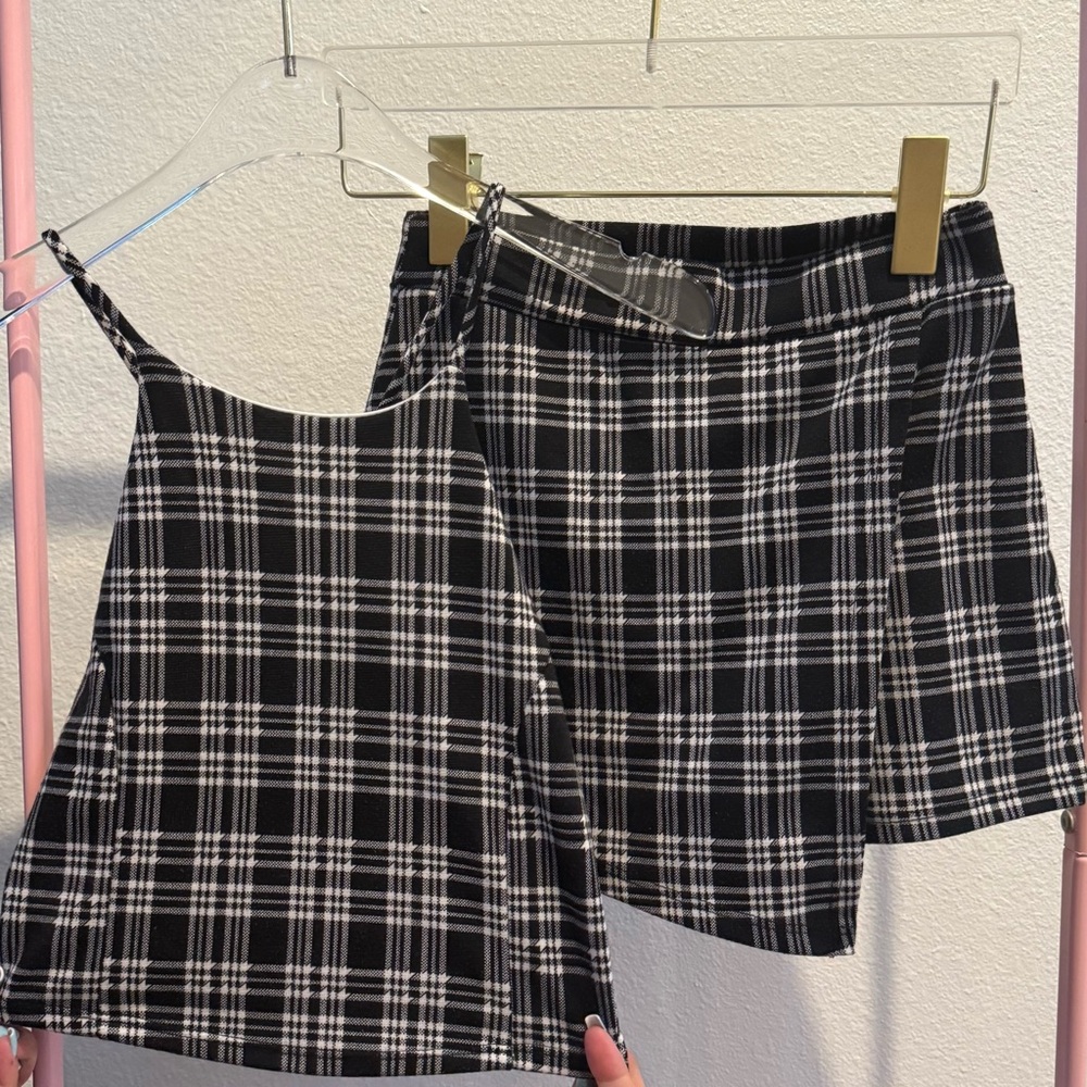 Fashion Nova Black and White Skater Mini Skirt Set